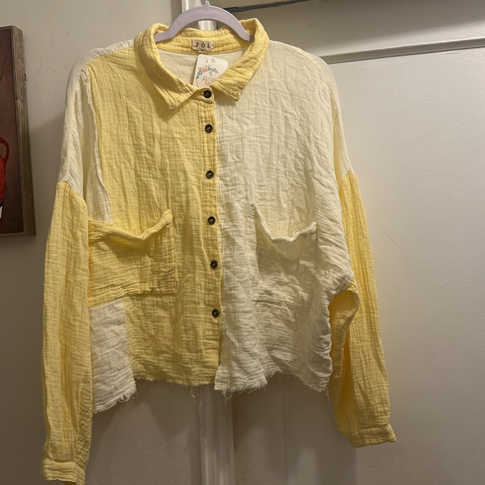 POL Two-Tone Yellow and Cream Blouse